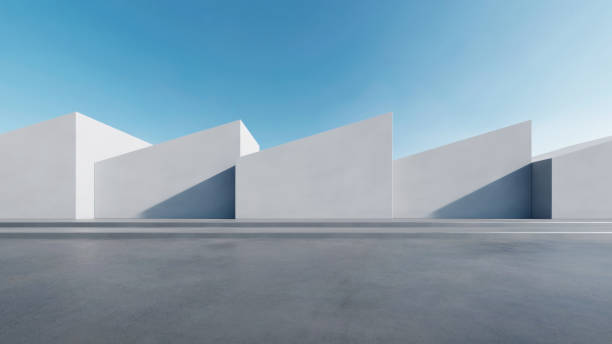 istock 3d render of abstract modern architecture with empty concrete floor, car presentation background. 1490548660