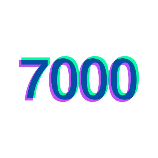 Vector illustration of 7000 - Seven thousand. Icon with two color overlay on white background