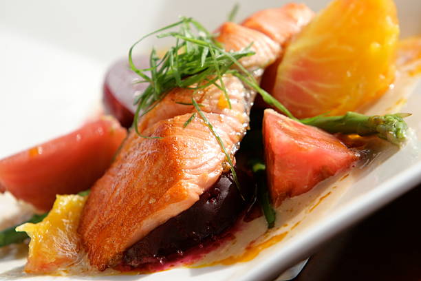 Grilled Salmon With Red and Orange Tomatos