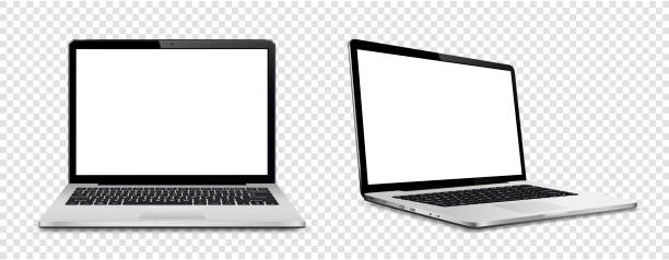 Laptop computer with white screen on transparent background vector art illustration