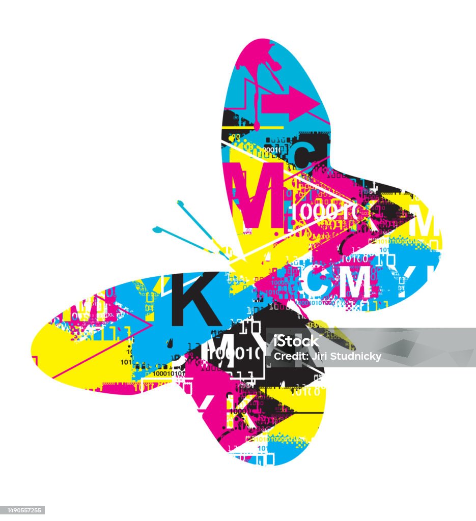 Butterfly With Cmyk Colors And Binary Codes Stock Illustration ...