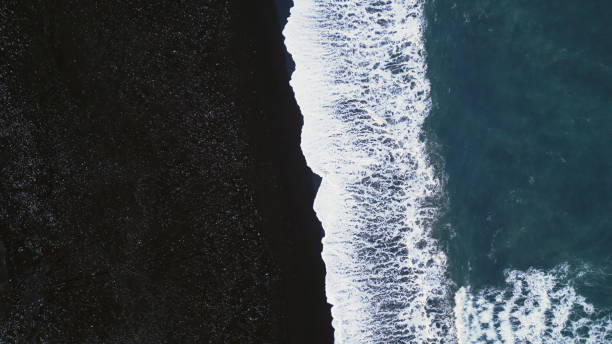 istock Icelandic black sand beach aerial view 1490564751