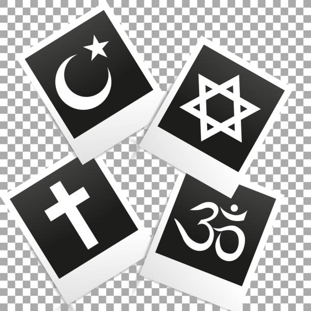 istock Photo frame on transparent background with world religion symbols - Christianity, Islam, Hinduism and Judaism 1490565431