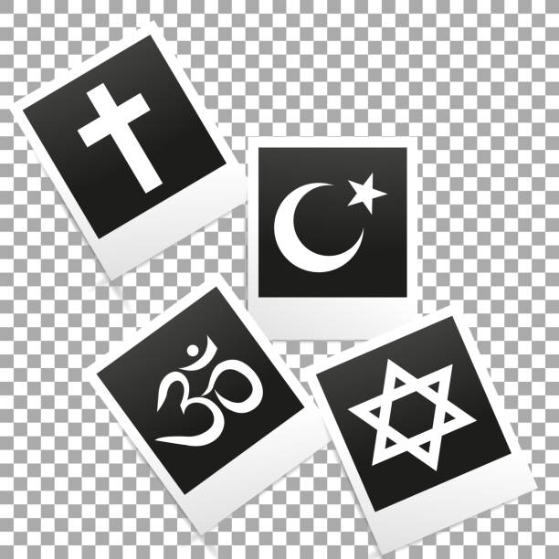 istock Photo frame on transparent background with world religion symbols - Christianity, Islam, Hinduism and Judaism 1490565485