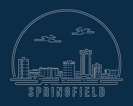 Springfield, Missouri - Cityscape with white abstract line corner curve modern style on dark blue background, building skyline city vector illustration design