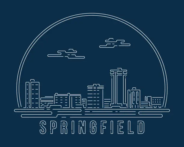 Vector illustration of Springfield, Missouri - Cityscape with white abstract line corner curve modern style on dark blue background, building skyline city vector illustration design