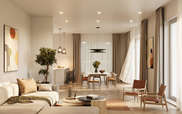 istock Computer graphic render of a modern scandinavian style living room 1490571648