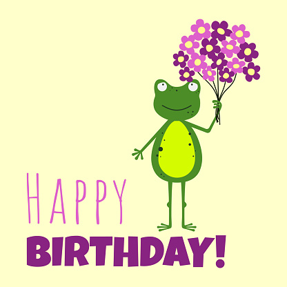 istock A birthday card with a frog. Vector illustration. Happy Birthday 1490572009