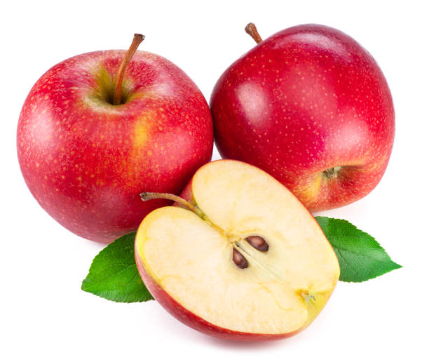 istock Ripe red apples and apple slice isolated on white background. 1490576948