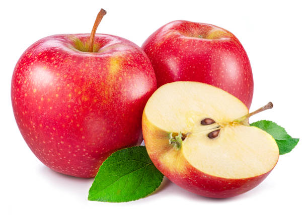 istock Ripe red apples and apple slice isolated on white background. 1490576952
