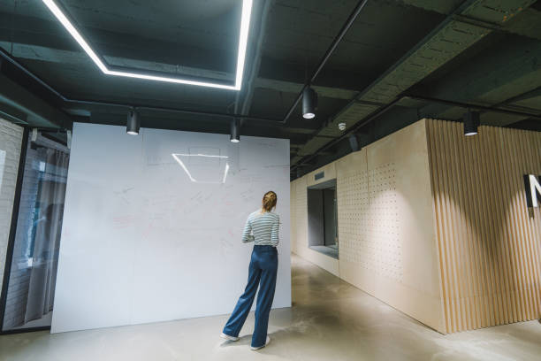 istock Young woman preparing a presentation on wipe board 1490577020