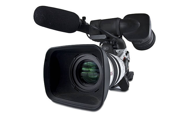 Video Camera (Clipping path) Professional video camera pointing to camera left.Focus is on the front  television camera stock pictures, royalty-free photos & images