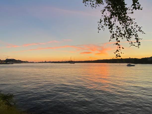 Sunset Stockholm Orange Pink Yellow Clouds Water Skyline