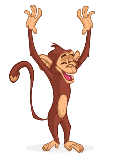 Cartoon funny monkey chimpanzee. Vector illustration of happy monkey character design isolated Cartoon funny monkey chimpanzee. Vector illustration of happy monkey character design isolated. clip art of a monkey holding banana stock illustrations
