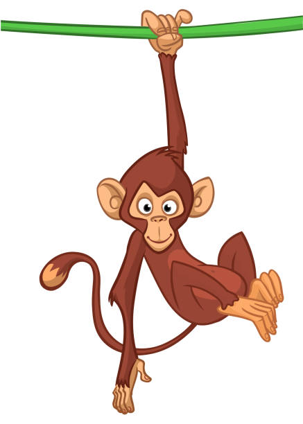 Cartoon funny monkey chimpanzee. Vector illustration of happy monkey character design isolated Cartoon funny monkey chimpanzee. Vector illustration of happy monkey character design isolated. clip art of a monkey holding banana stock illustrations