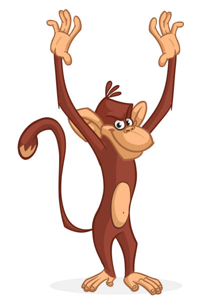 Cartoon funny monkey chimpanzee. Vector illustration of happy monkey character design isolated Cartoon funny monkey chimpanzee. Vector illustration of happy monkey character design isolated. clip art of a monkey holding banana stock illustrations