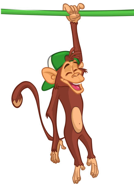 Cartoon funny monkey chimpanzee. Vector illustration of happy monkey character design isolated Cartoon funny monkey chimpanzee. Vector illustration of happy monkey character design isolated. clip art of a monkey holding banana stock illustrations