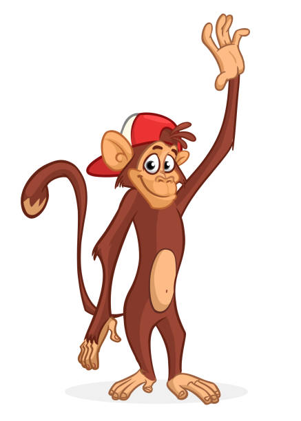 Cartoon funny monkey chimpanzee. Vector illustration of happy monkey character design isolated Cartoon funny monkey chimpanzee. Vector illustration of happy monkey character design isolated. clip art of a monkey holding banana stock illustrations