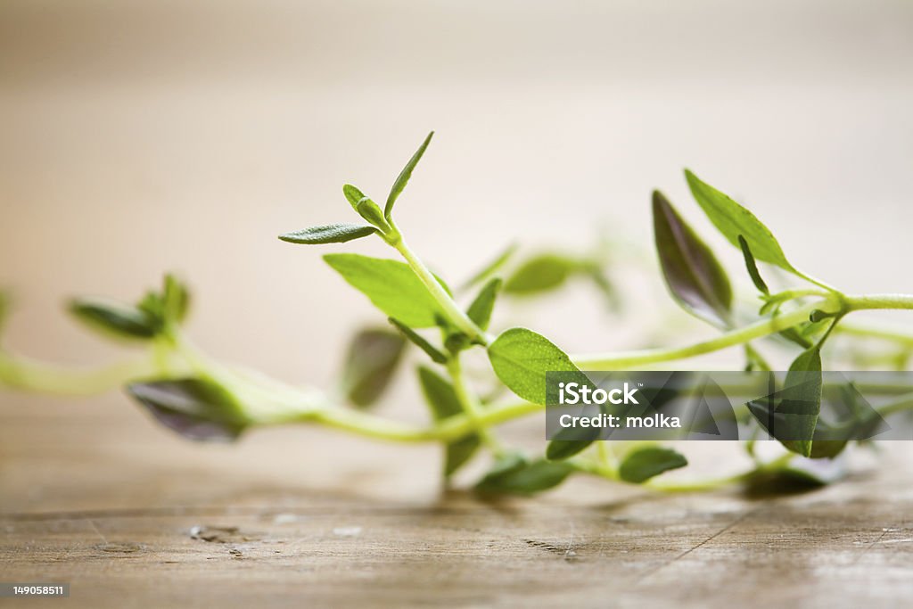 Fresh thyme Fresh thyme on wooden table Bunch Stock Photo