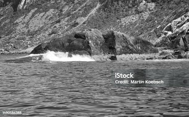 Norway On The Fjord Spray On Rocks Water Splashes On The Stones Coastal Landscape Stock Photo - Download Image Now