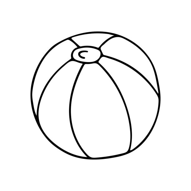 Doodle of a toy beach ball on white background. Doodle of a toy beach ball isolated on white background. Hand drawn vector illustration of inflatable ball for active outdoor play. inflatable soccer balls stock illustrations