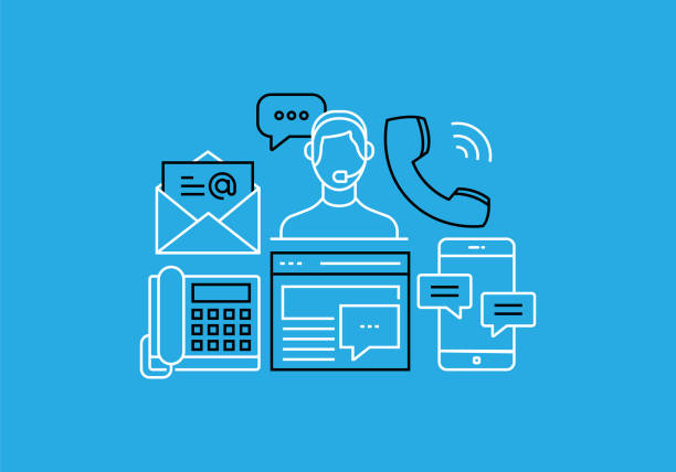 Contact and Support Related Line Banner Design. Communication, Telephone, E-Mail, Connection, Chat vector art illustration