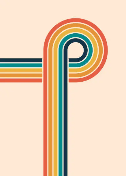 Vector illustration of Retro stripes letter P. Vintage 70s colorful lines background. Old fashioned cover poster.