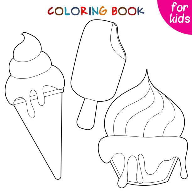 Ice cream in a cone, popsicle and in a bowl. Relaxation coloring template. Ice cream in a cone, popsicle and in a bowl. Relaxation coloring template. Editable vector illustration. frozen coloring pages stock illustrations