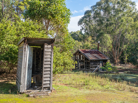 An old sawmill worker's cabin and toilet situated near Donnelly River Village in Western Australia.
