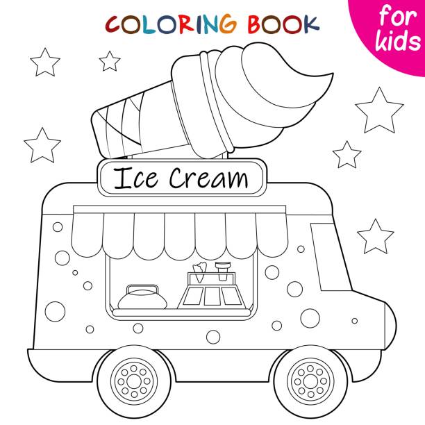 ice cream car and stars on a white background. Relaxation coloring template. ice cream car and stars on a white background. Relaxation coloring template. Editable vector illustration. frozen coloring pages stock illustrations