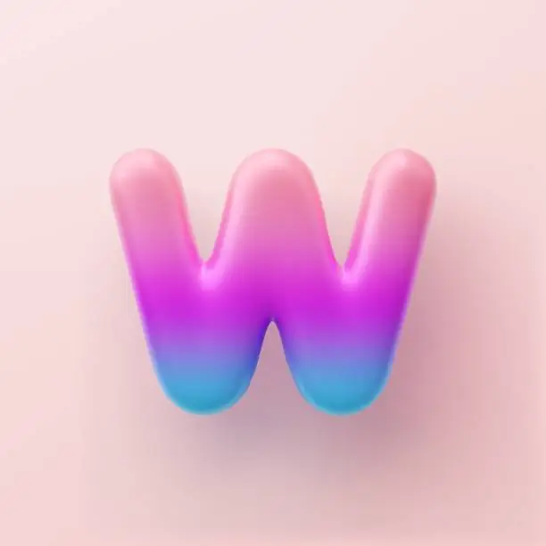 Vector illustration of 3D Colorful Gradient letter W on a light background