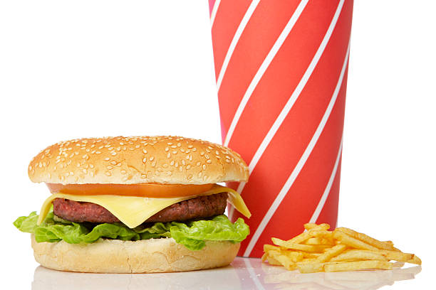 istock Cheeseburger, soda drinks and french fries 149059516