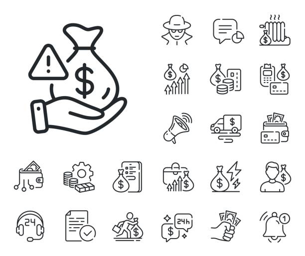 ikona linii łapówki. znak przestępstwa oszustwa finansowego. gotówka, kredyt i kredyt hipoteczny. wektor - chomik stock illustrations