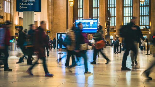 Time lapse Crowd of Passenger and tourist walking traffic inside subway station in Pennsylvania, Philadelphia, United States