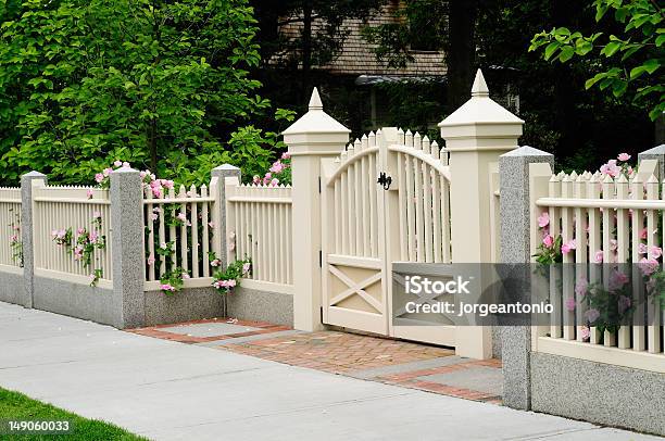 Elegant Gate And Fence On House Entrance Stock Photo - Download Image Now - Gate, Residential Building, Yard - Grounds