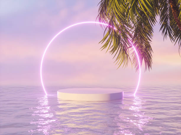 istock Tropical summer scene with a podium for product display. 1490601266