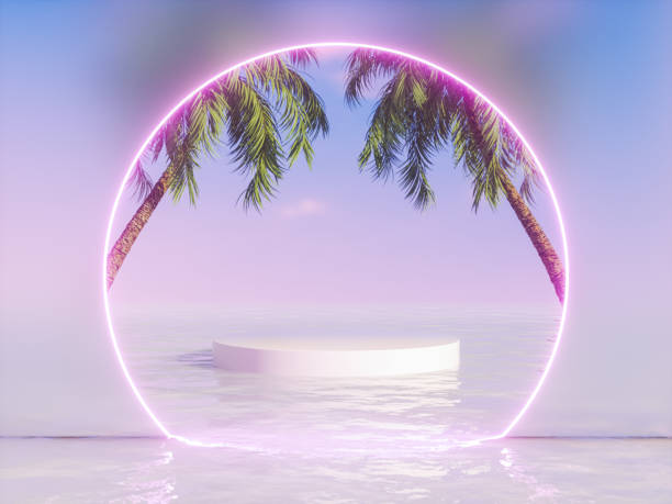 istock Tropical summer scene with a podium for product display. 1490601268
