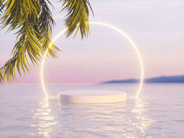 istock Tropical summer scene with a podium for product display. 1490601280
