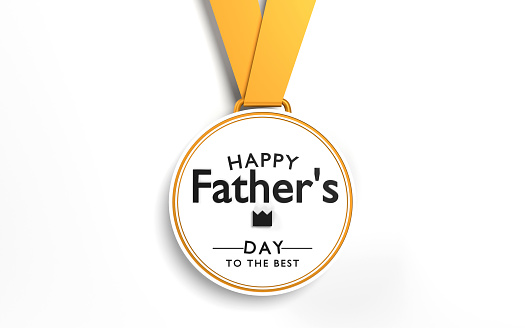 Happy Father's Day to the best title on a gift card with medal and ribbon against white background. Easy to crop for all your social media and print sizes.