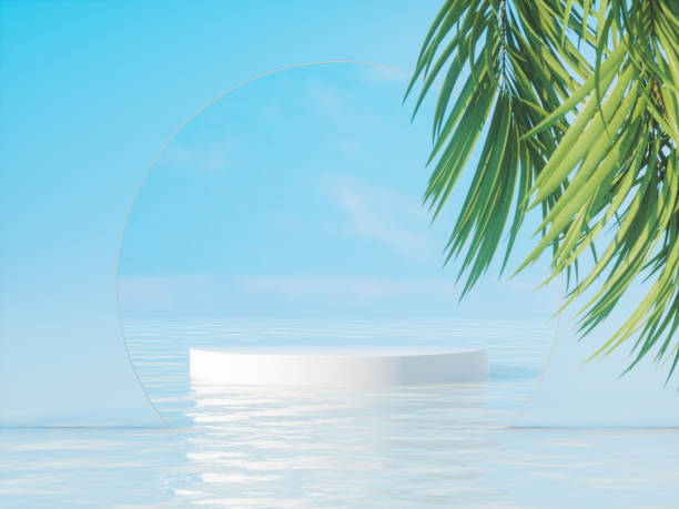istock Tropical summer scene with a podium for product display. 1490602146
