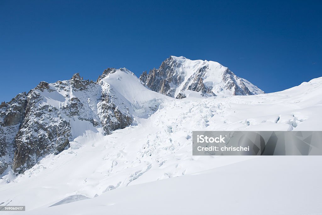 Off piste skiing in the Alps Off piste skiing in the French Alps - in the Vallee Blanche - Mont Blanc Mountain range Back Country Skiing Stock Photo