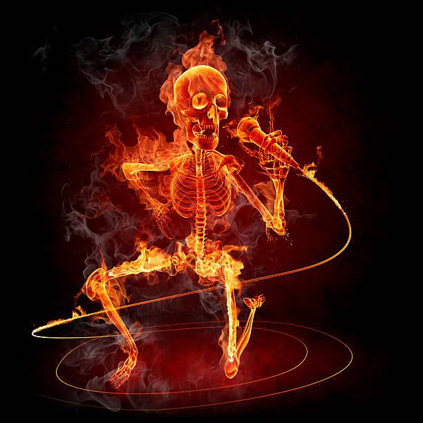 Fire skeleton with microphone stock photo