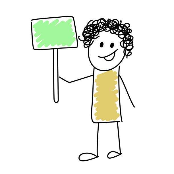 istock Funny cartoon doodle simple character holding a banner sign. 1490606418