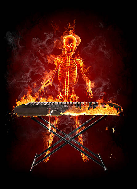 화재 스켈레톤-keyboardist - inferno fire flame skull 뉴스 사진 이미지