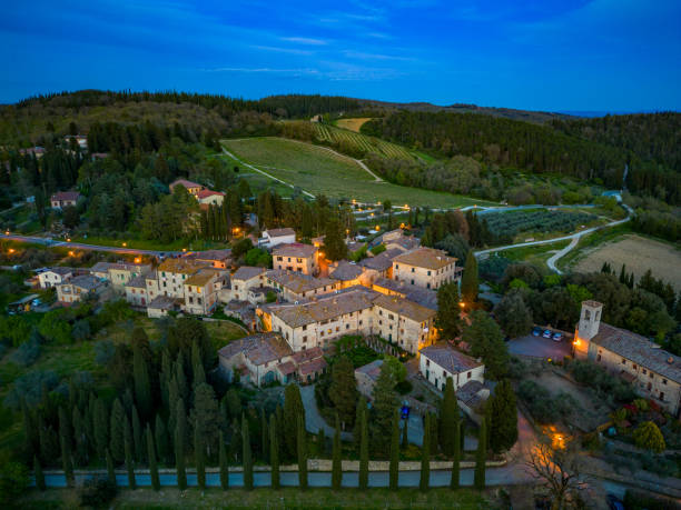 istock Village in Tuscany from drone at dusk 1490608784