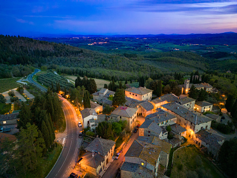 Aerial view of Fonterutoli in Tuscany at dusk