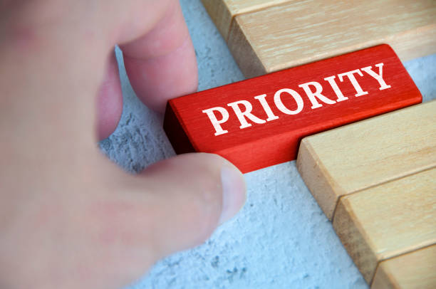 istock Hand placing red wooden blocks with text - Priority. Priority and business concept 1490611323