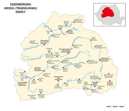 Vector map of historical and geographic area Transylvania, Romania