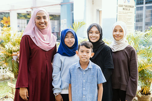 Elementary muslim pupils in primary school in South East Asia