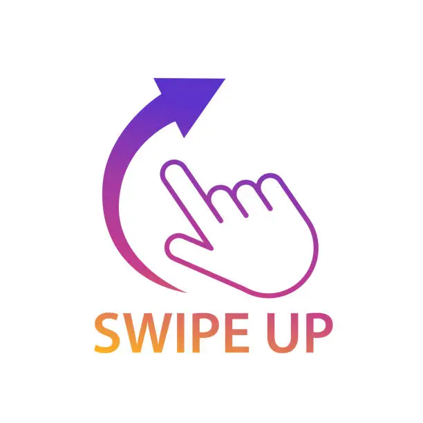 Vector illustration of Swipe up line icon. Move finger sign. Touch technology symbol. Background for stories design. Element of social networks. Vector illustration